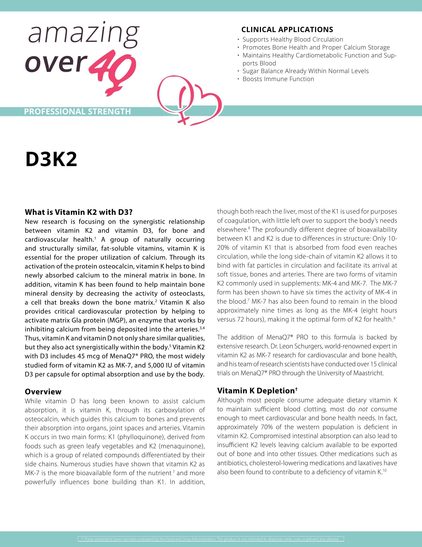 D3K2 dietary supplement with vitamin D3 K2 for bone and heart support
