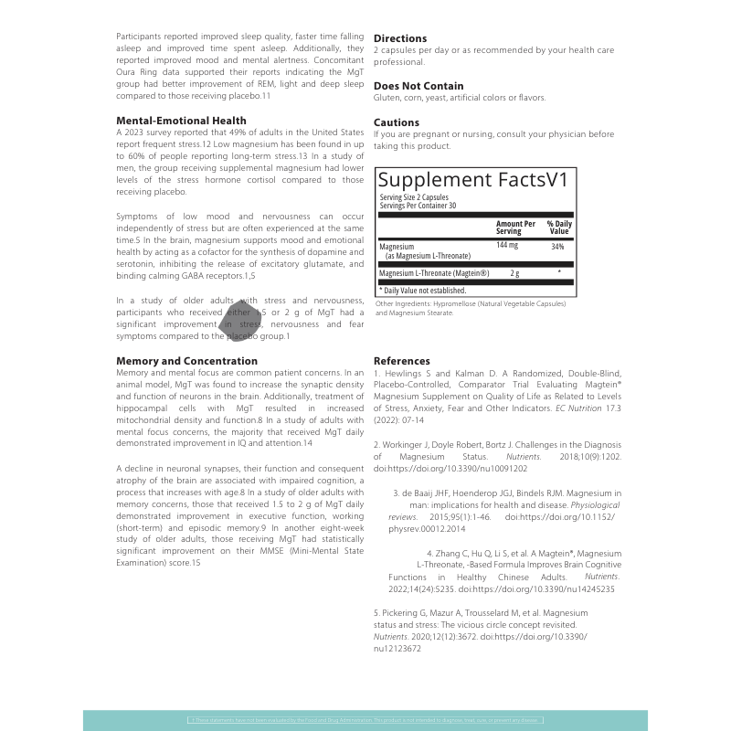 Close-up of Brain Health Magnesium capsules directions designed to support memory and cognitive clarity
