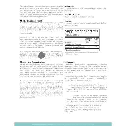 Close-up of Brain Health Magnesium capsules directions designed to support memory and cognitive clarity
