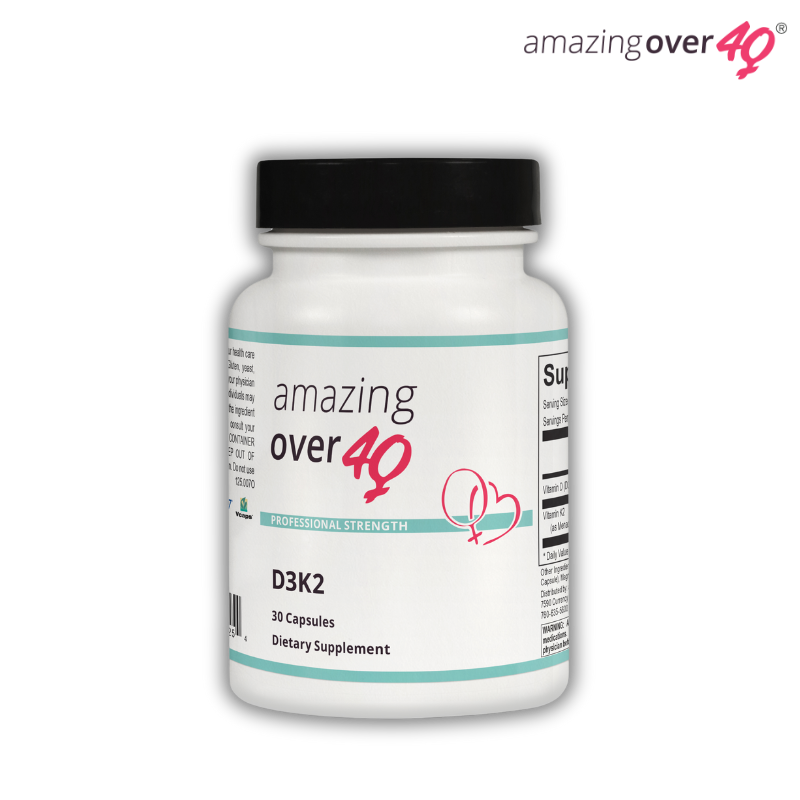 D3K2 vitamin D3 K2 supplement bottle by Amazing Over 40