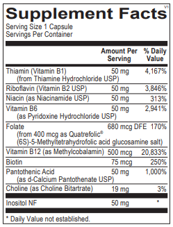  Methylated B Complex capsules with active methylated b vitamins supplement facts