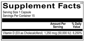Vitamin D3 50,000 IU label showing dosage and supplement facts