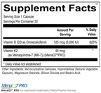 Close-up of D3K2 capsules featuring supplement facts
